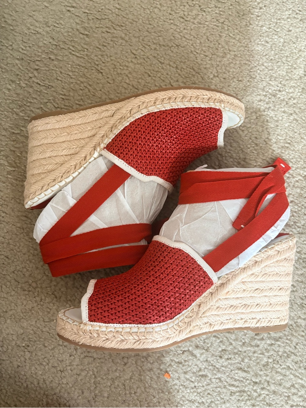 Franco Sarto Red Woven Espadrille Wedge with Ankle Wrap - Picture 4 of 9